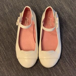 Jacadi worn once white dress flats w Velcro close bow ankle strap